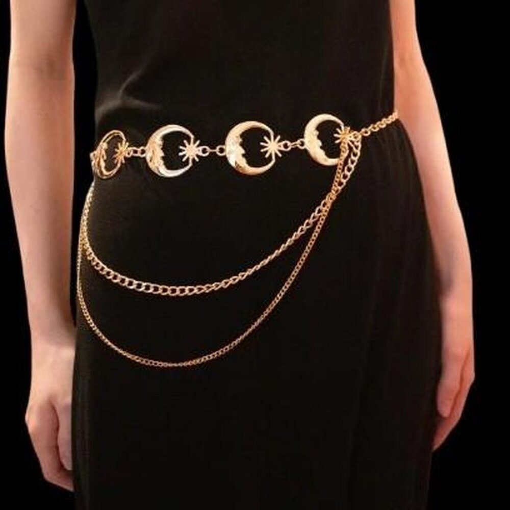 Silver sun and moon whimsigoth waist chain belt